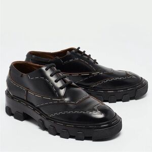 Balenciaga Black Leather Topstitch Platform Derby Size 40